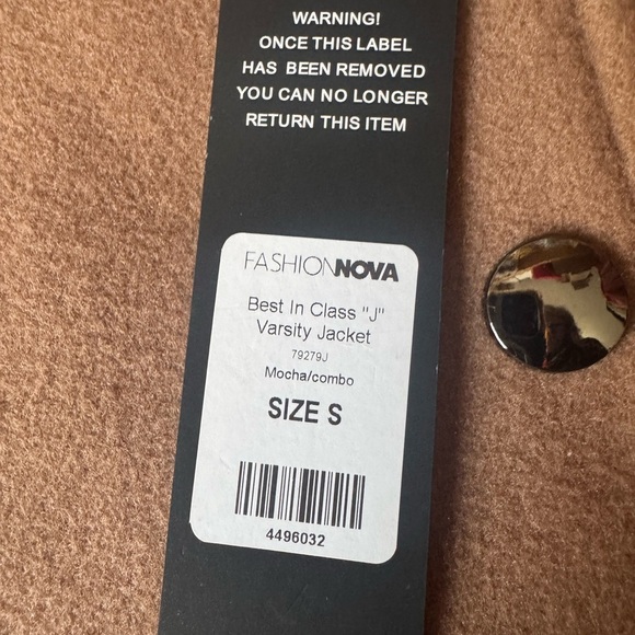 FASHION NOVA Oversized Varsity Jacket Best in Class J Mocha Combo Womens Small - Picture 14 of 17